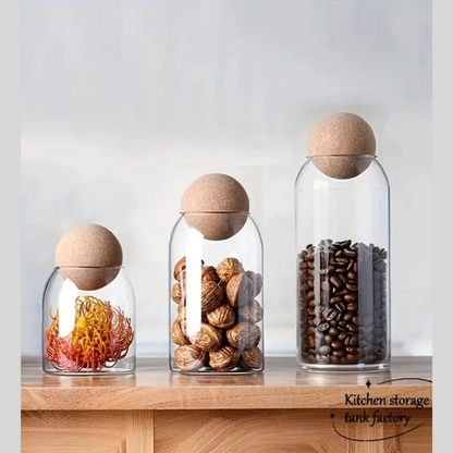 Echou 3-Piece Ribbed Borosilicate Glass Bottle Set with Airtight Cork Lids – 600ml, 800ml, and 1200ml