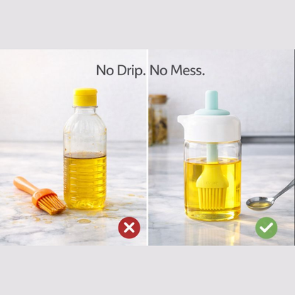 2-in-1 Oil Dispenser Bottle with Silicone Brush – Leak-Proof Cooking Oil Bottle for Frying, Baking, BBQ & Salad (Food-Grade, Heat Resistant, 300ml)
