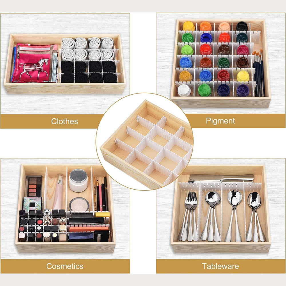 Adjustable Drawer Divider Organizer – Expandable Grid Separator for Kitchen, Office, Makeup & Wardrobe Storage (Plastic, DIY Customizable)