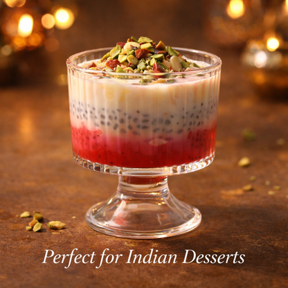 Premium Ribbed Glass Dessert Bowl Set (6 Pieces) – 260 ML Transparent Ice Cream & Falooda Cups with Pedestal Base | Elegant Serving Bowls for Home, Parties & Gifting