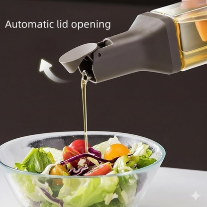 Glassozy Automatic Flip-Top Oil Dispenser Bottle - Glass & Leakproof Pourer