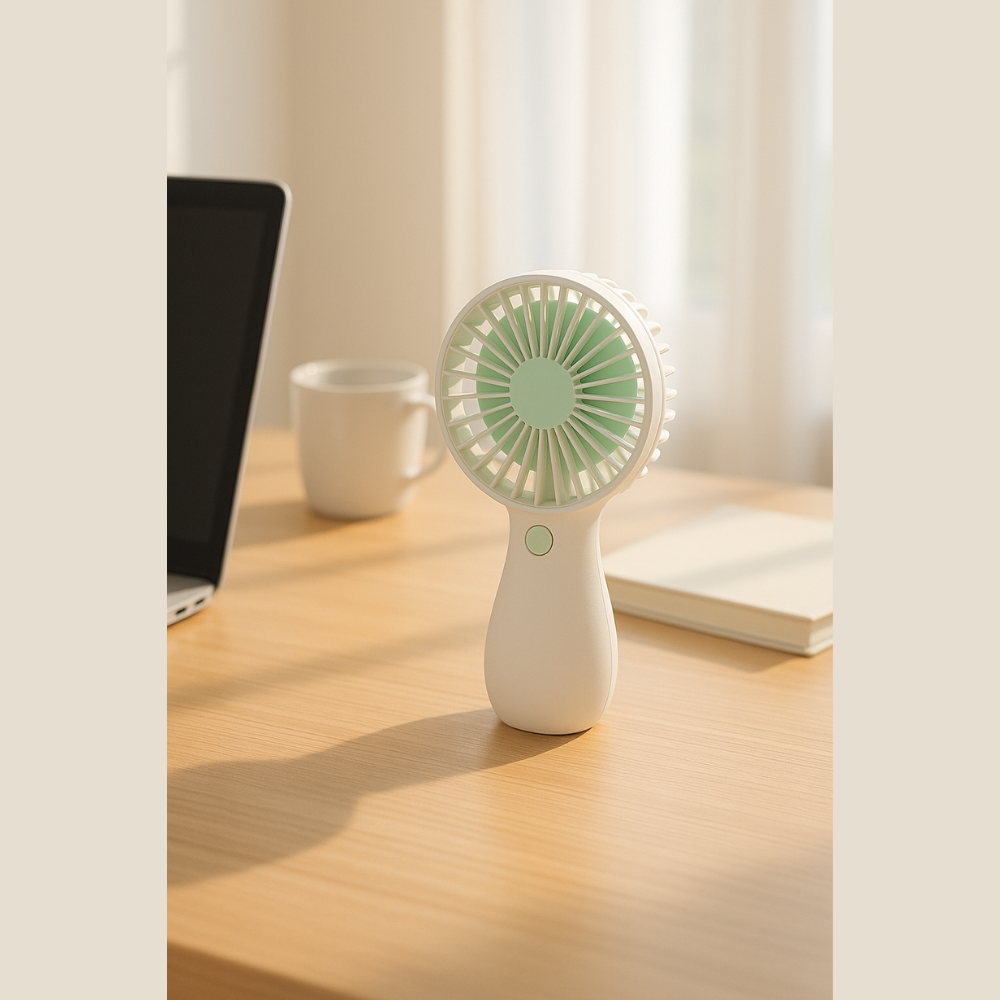 Mini USB Rechargeable Handheld Fan – Sky Blue | Portable Personal Cooling Fan for Travel, Office & Home | 3-Speed Powerful Airflow