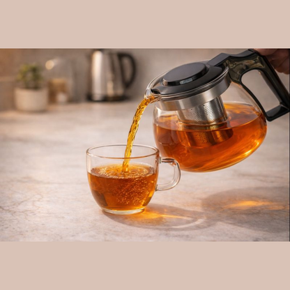1 Litre Glass Teapot with Stainless Steel Infuser – Heat-Resistant Borosilicate Tea Maker with Heat-Safe Handle for Loose Leaf and Blooming Tea