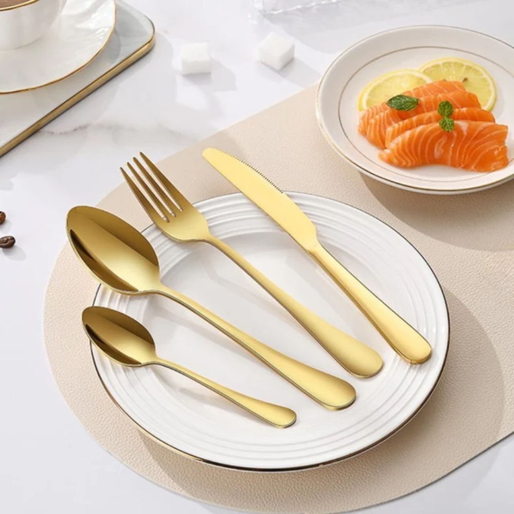 Luxury 24-Piece Gold Cutlery Set with Rotating Dustproof Storage Dome – Hygienic 360° Spin Flatware Organizer – Premium Stainless Steel Spoons, Forks, & Knives for Elegant Dining & Kitchen Decor