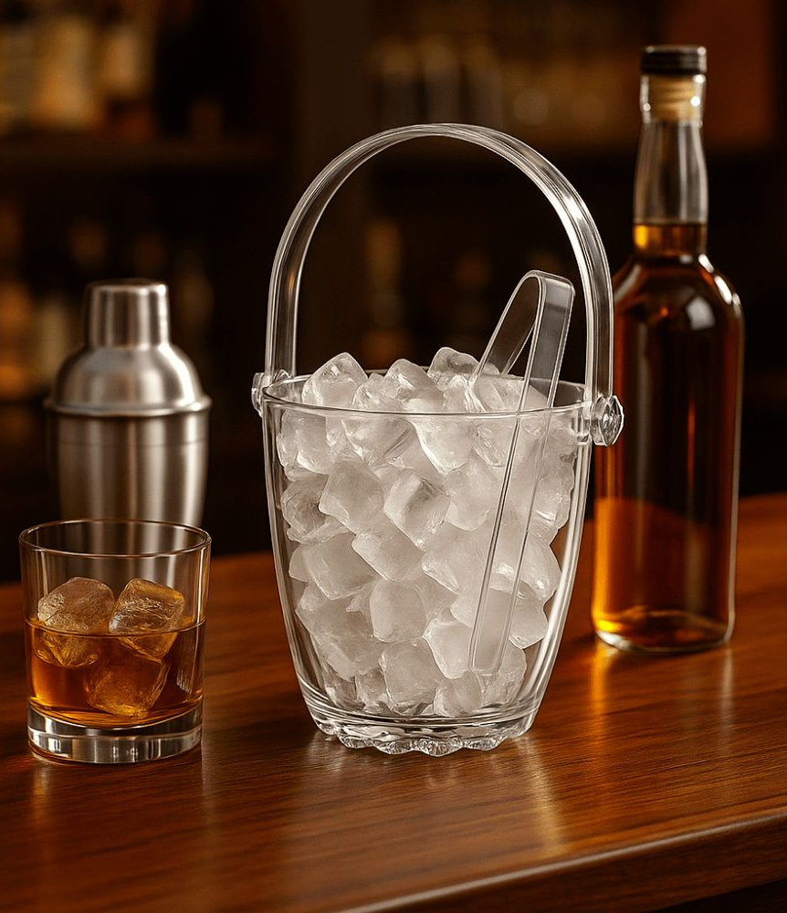 Premium Glass Ice Bucket with Handle  | Elegant Outdoor Picnic & Party Drinkware | Crystal Clear Design