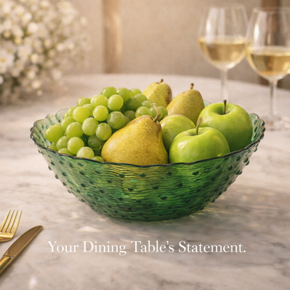 Emerald Luxe Textured Glass Serving Bowl – Premium Decorative Fruit & Salad Bowl