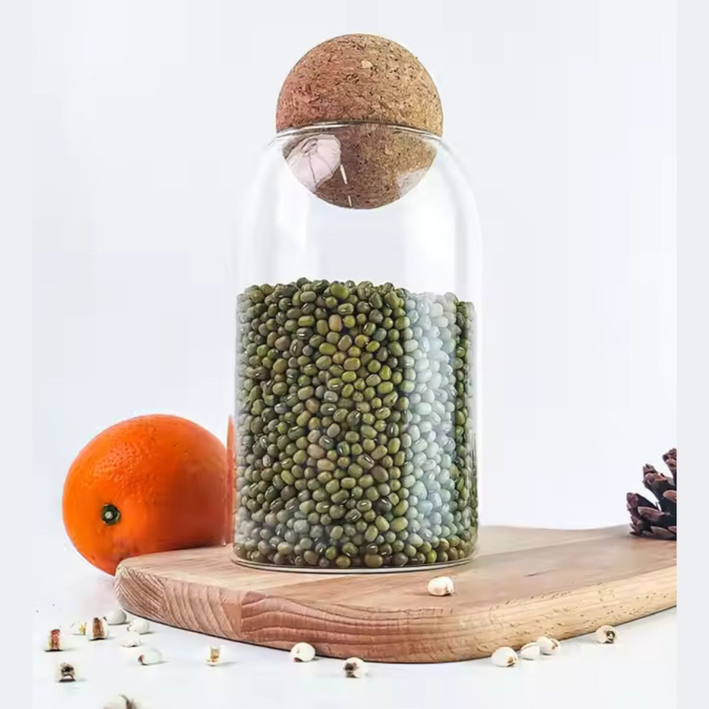 Echou 3-Piece Ribbed Borosilicate Glass Bottle Set with Airtight Cork Lids – 600ml, 800ml, and 1200ml