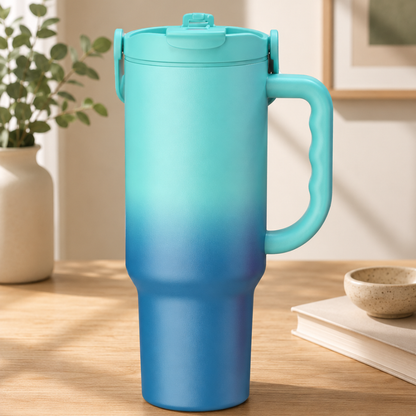 Aesthetic Travel Tumbler with Handle & Leakproof Lid