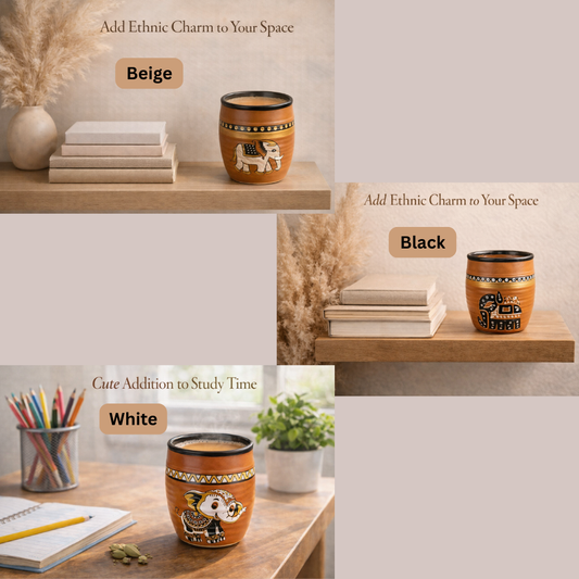 Handcrafted Terracotta Elephant Kulhad Cup | Ethnic Clay Chai Cup for Home Decor, Study Desk & Festive Gifting