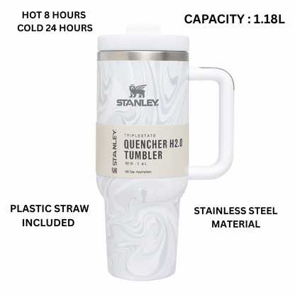 Stanley Quencher H2.0 Tumbler 1.18L – Marble Swirl, Double-Wall Vacuum Insulated Travel Mug with Handle & Straw