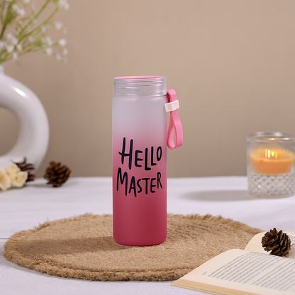 Hello Master Frosted Glass Water Bottle | 500ml Leakproof & Eco-Friendly Travel Bottle with Silicone Strap | Stylish Reusable Bottle for Office, Gym, and Outdoor Use (Multicolor)
