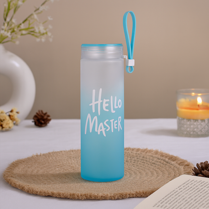 Hello Master Frosted Glass Water Bottle | 500ml Leakproof & Eco-Friendly Travel Bottle with Silicone Strap | Stylish Reusable Bottle for Office, Gym, and Outdoor Use (Multicolor)