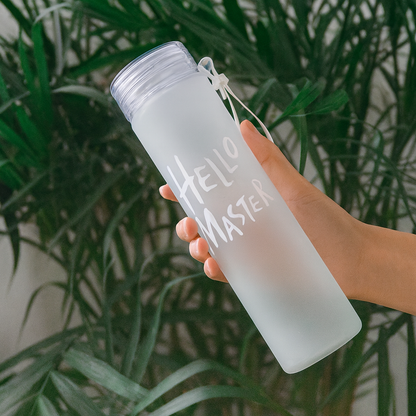 Hello Master Frosted Glass Water Bottle | 500ml Leakproof & Eco-Friendly Travel Bottle with Silicone Strap | Stylish Reusable Bottle for Office, Gym, and Outdoor Use (Multicolor)