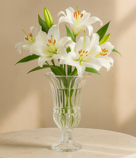 Delisoga Premium Cut Glass Flower Vase – Tall Crystal Fluted Urn for Home Décor (1 Pc)