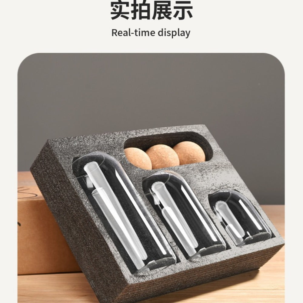 Echou 3-Piece Premium Glass Jar Gift Set with Wooden Ball Lids (500 ml + 800 ml + 1200 ml) – Elegant Ribbed Glass Containers for Dry Fruits, Snacks & Kitchen Storage