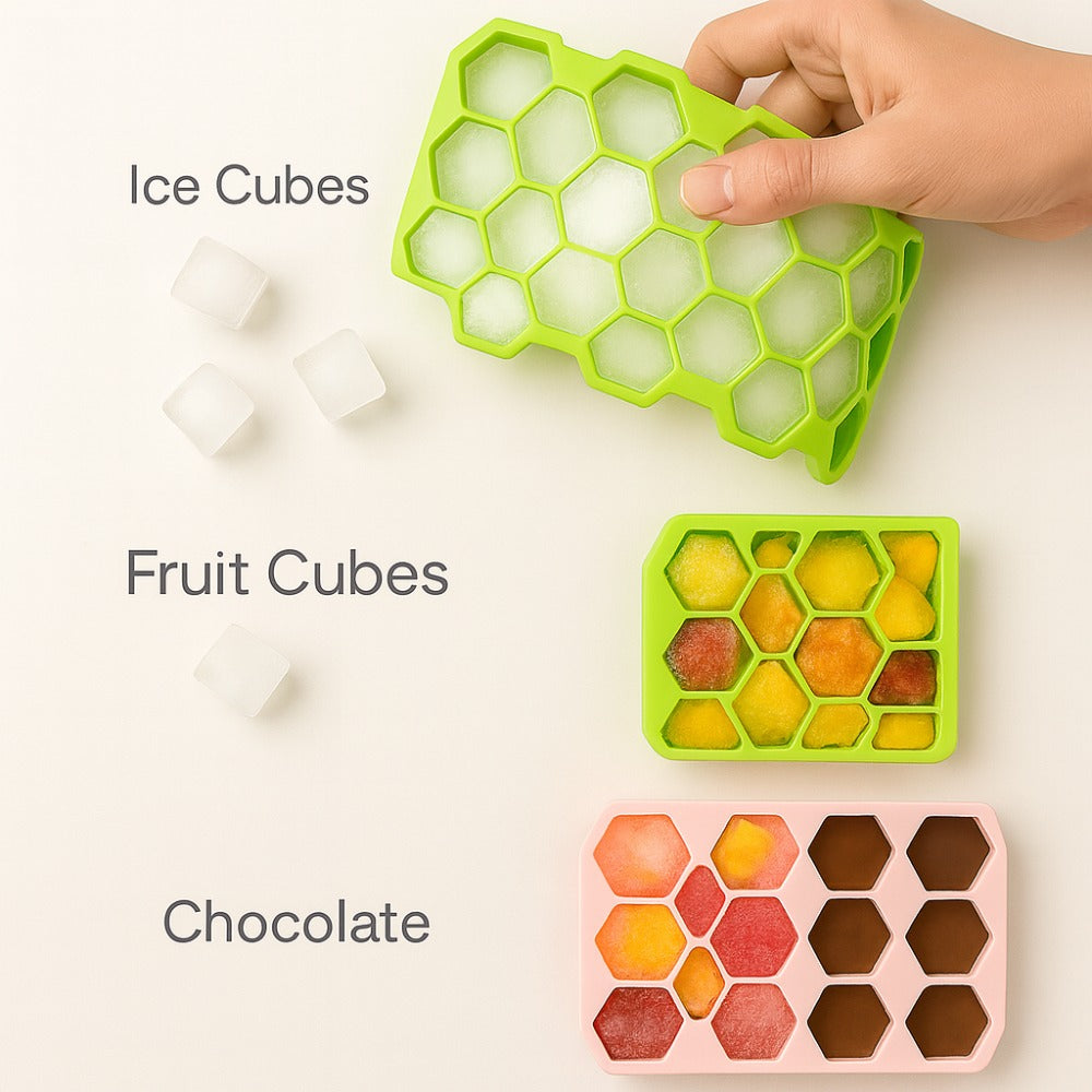Honeycomb Silicone Ice Cube Tray – Flexible Hexagon Ice Mold for Freezer, Easy Release-2Pcs