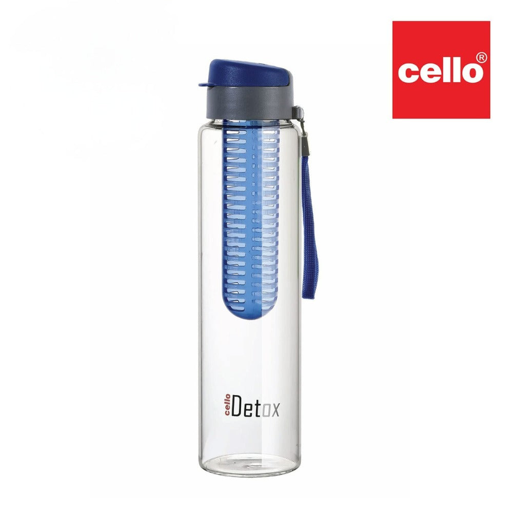 Cello Detox Infuser Water Bottle | BPA-Free Fruit Infuser Bottle for Detox Drinks | Leakproof Slim Bottle with Carry Strap | Healthy Hydration Bottle for Home, Gym & Office