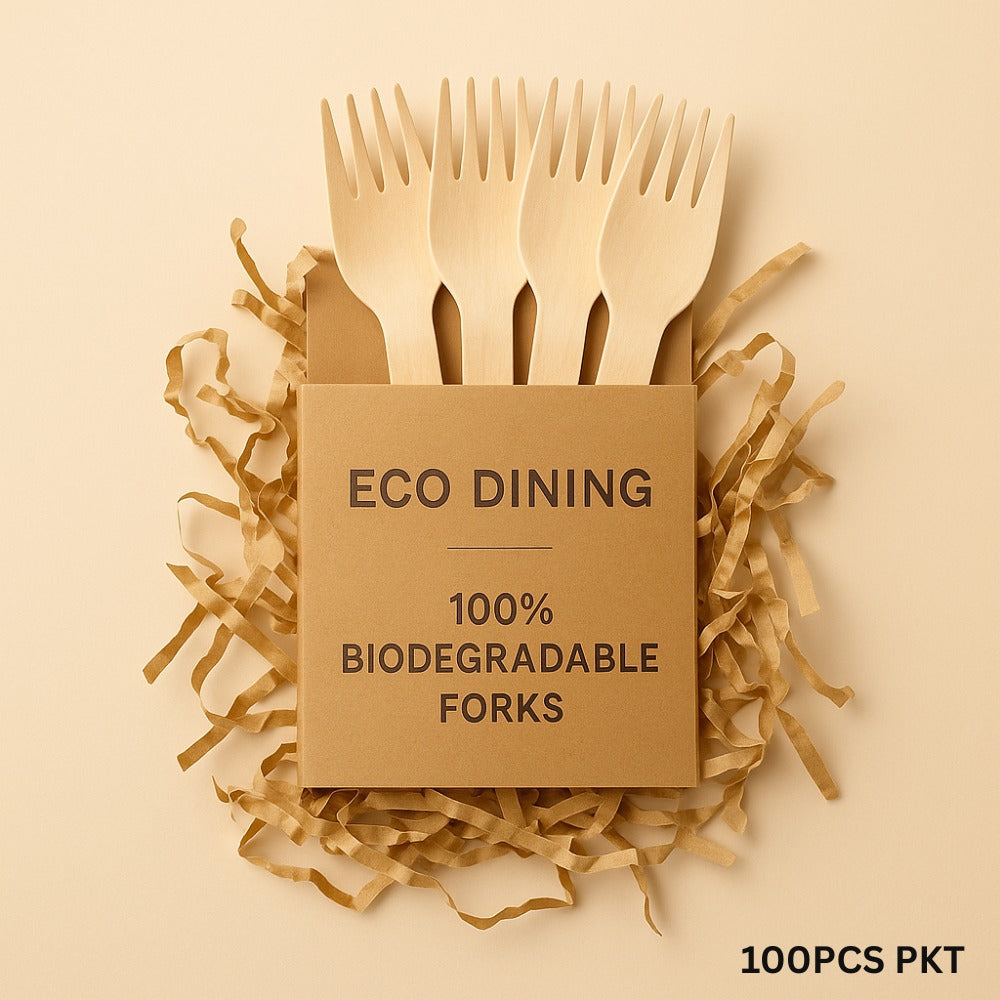 Eco-Friendly Wooden Forks (100 pcs) – 100% Natural Birchwood | Biodegradable, Compostable, Plastic-Free Cutlery for Party, Picnic & Food Service