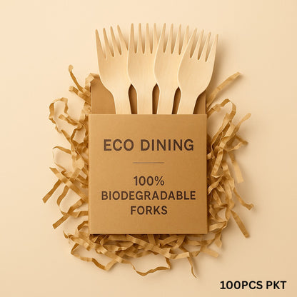 Eco-Friendly Wooden Forks (100 pcs) – 100% Natural Birchwood | Biodegradable, Compostable, Plastic-Free Cutlery for Party, Picnic & Food Service
