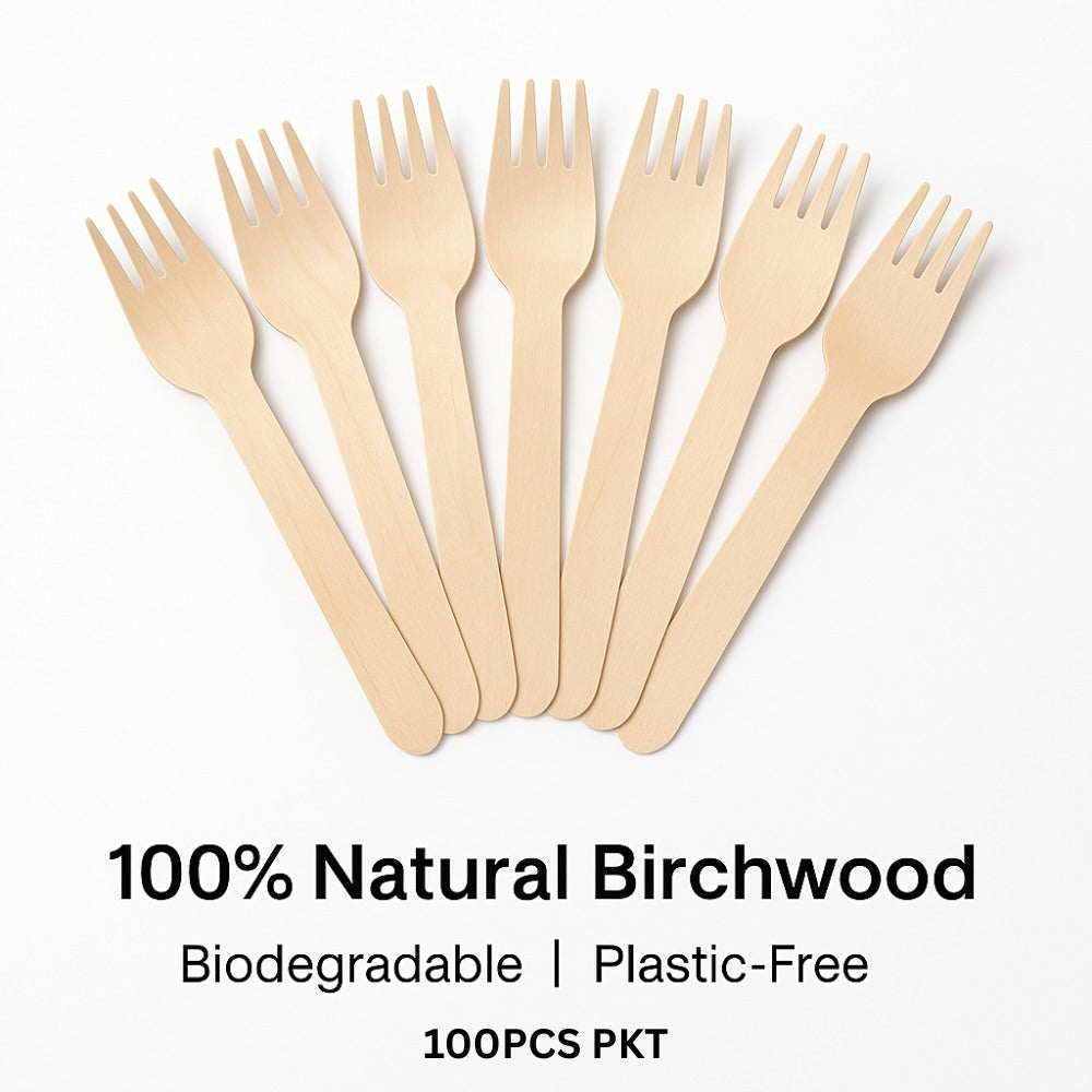 Eco-Friendly Wooden Forks (100 pcs) – 100% Natural Birchwood | Biodegradable, Compostable, Plastic-Free Cutlery for Party, Picnic & Food Service