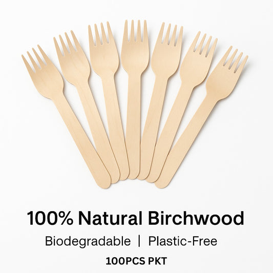 Eco-Friendly Wooden Forks (100 pcs) – 100% Natural Birchwood | Biodegradable, Compostable, Plastic-Free Cutlery for Party, Picnic & Food Service