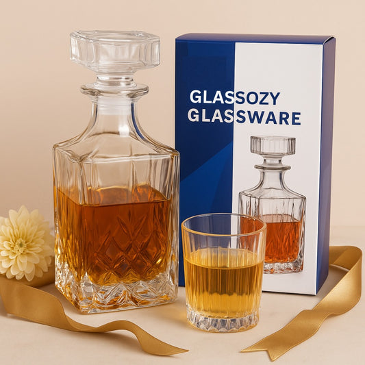 Vintage Crystal Whiskey Decanter – 750 ml | Diamond-Cut Glass Liquor Bottle with Stopper | Elegant Barware for Whisky, Bourbon, Scotch, or Wine