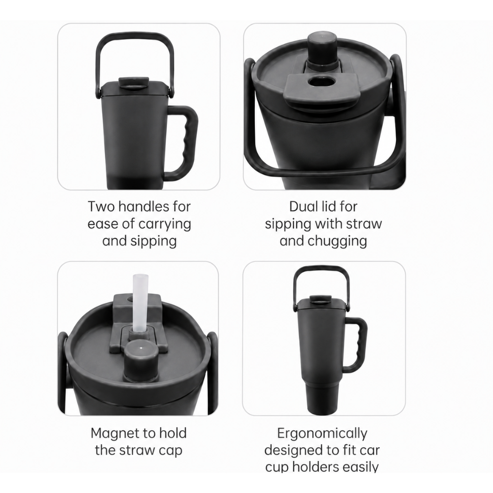 Large Capacity Stainless Steel Tumbler Cup with Ergonomic Handle