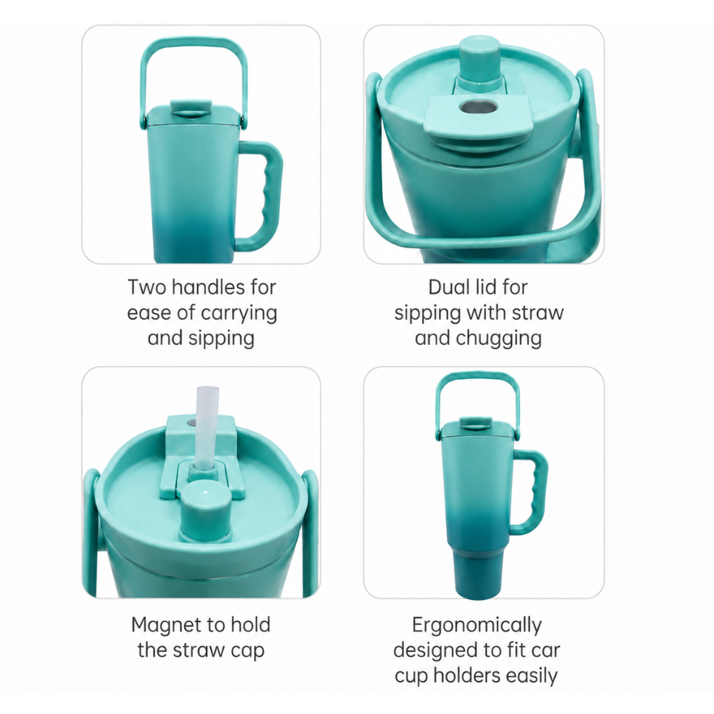 Aesthetic Travel Tumbler with Handle & Leakproof Lid