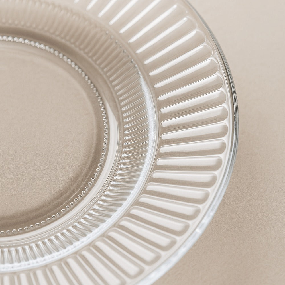Glass Platter Set | 6-Piece Transparent Dinner Plates | Premium Ribbed Edge Design | Lead-Free Crystal Glass Tableware for Snacks, Desserts & Dining