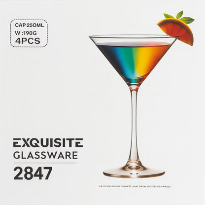 Crystal Clear Martini Glass Set of 4 – 250 ml | Premium Cocktail & Margarita Glasses