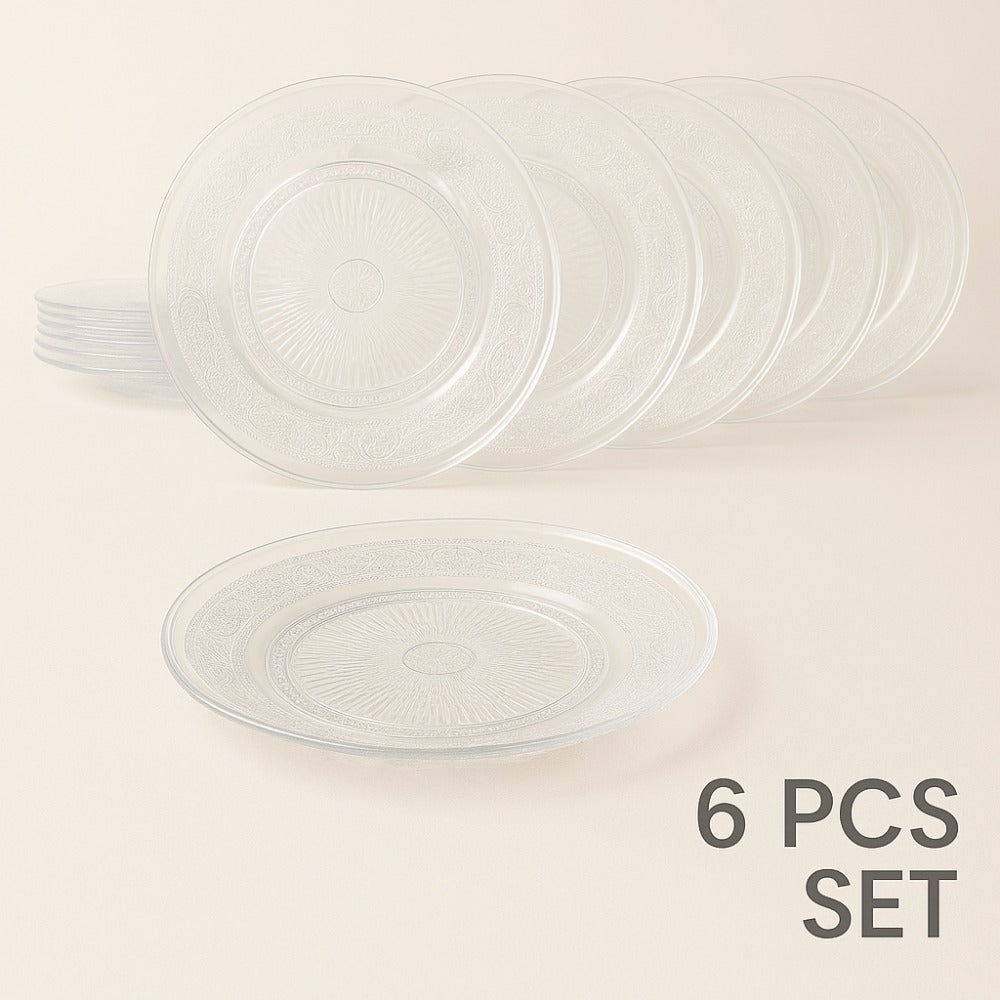 Blinkmax Premium Glass Plate Set – 6 Pieces | Lead-Free Transparent Dinner & Snack Serving Plates | Elegant Round Glassware for Home, Restaurant & Gifting | Dishwasher Safe, 7-Inch Crystal Design Plates