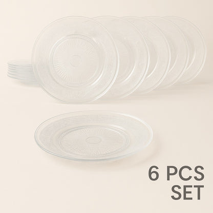 Blinkmax Premium Glass Plate Set – 6 Pieces | Lead-Free Transparent Dinner & Snack Serving Plates | Elegant Round Glassware for Home, Restaurant & Gifting | Dishwasher Safe, 7-Inch Crystal Design Plates
