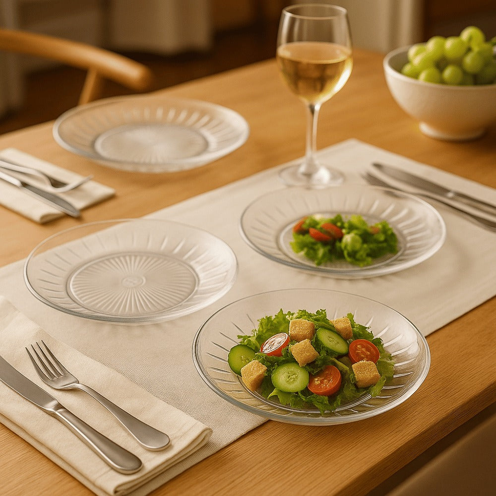 Blinkmax Premium Glass Plate Set – 6 Pieces | Lead-Free Transparent Dinner & Snack Serving Plates | Elegant Round Glassware for Home, Restaurant & Gifting | Dishwasher Safe, 7-Inch Crystal Design Plates