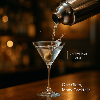 Crystal Clear Martini Glass Set of 4 – 250 ml | Premium Cocktail & Margarita Glasses