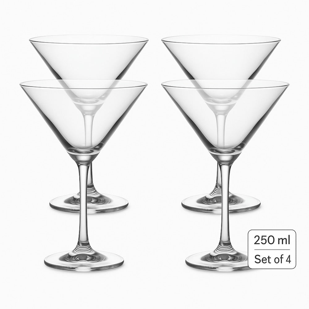 Crystal Clear Martini Glass Set of 4 – 250 ml | Premium Cocktail & Margarita Glasses
