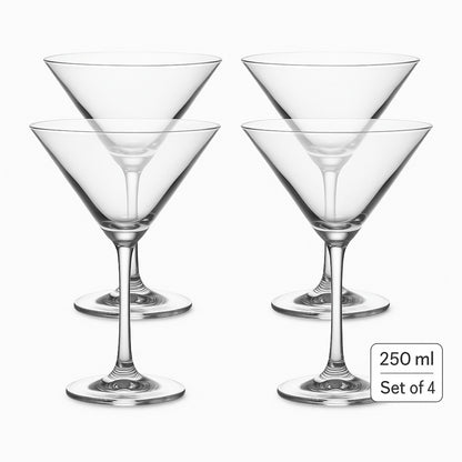 Crystal Clear Martini Glass Set of 4 – 250 ml | Premium Cocktail & Margarita Glasses