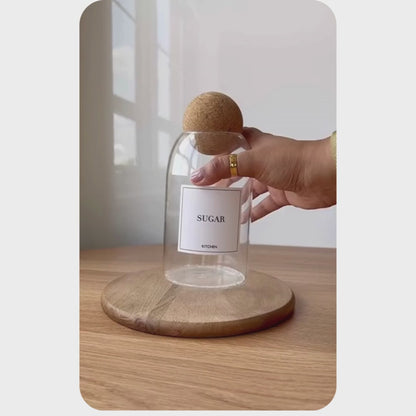 Echou 3-Piece Premium Glass Jar Gift Set with Wooden Ball Lids (500 ml + 800 ml + 1200 ml) – Elegant Ribbed Glass Containers for Dry Fruits, Snacks & Kitchen Storage